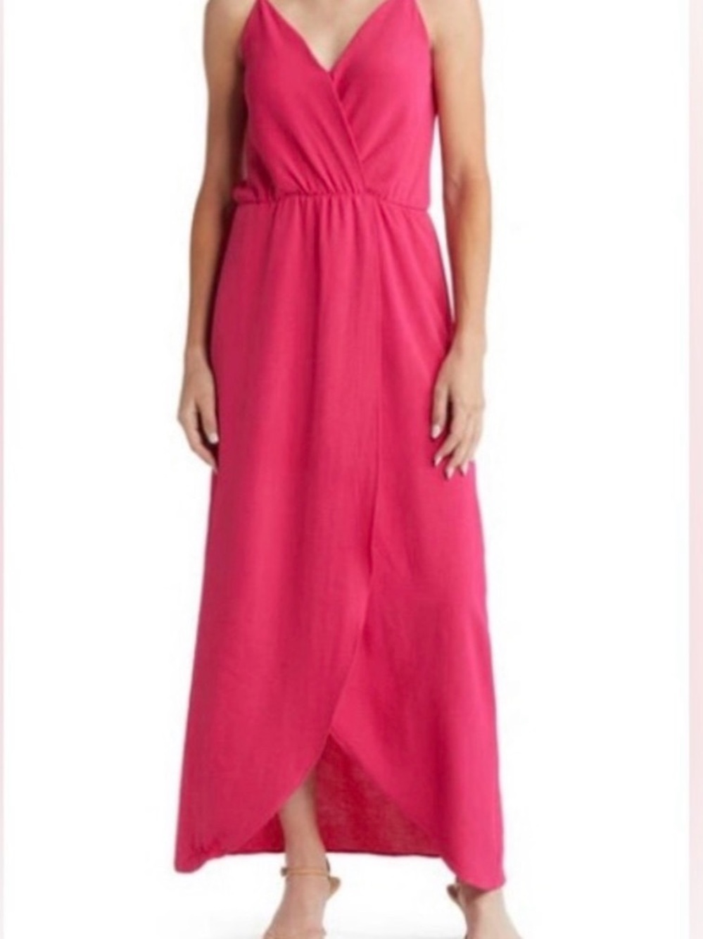 Spaghetti Strap V-Neck Wrap Maxi Dress in Fuchsia